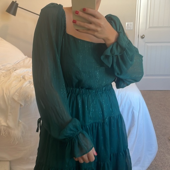 Green shimmery wayf dress worn once from bloomingdales - Picture 3 of 4